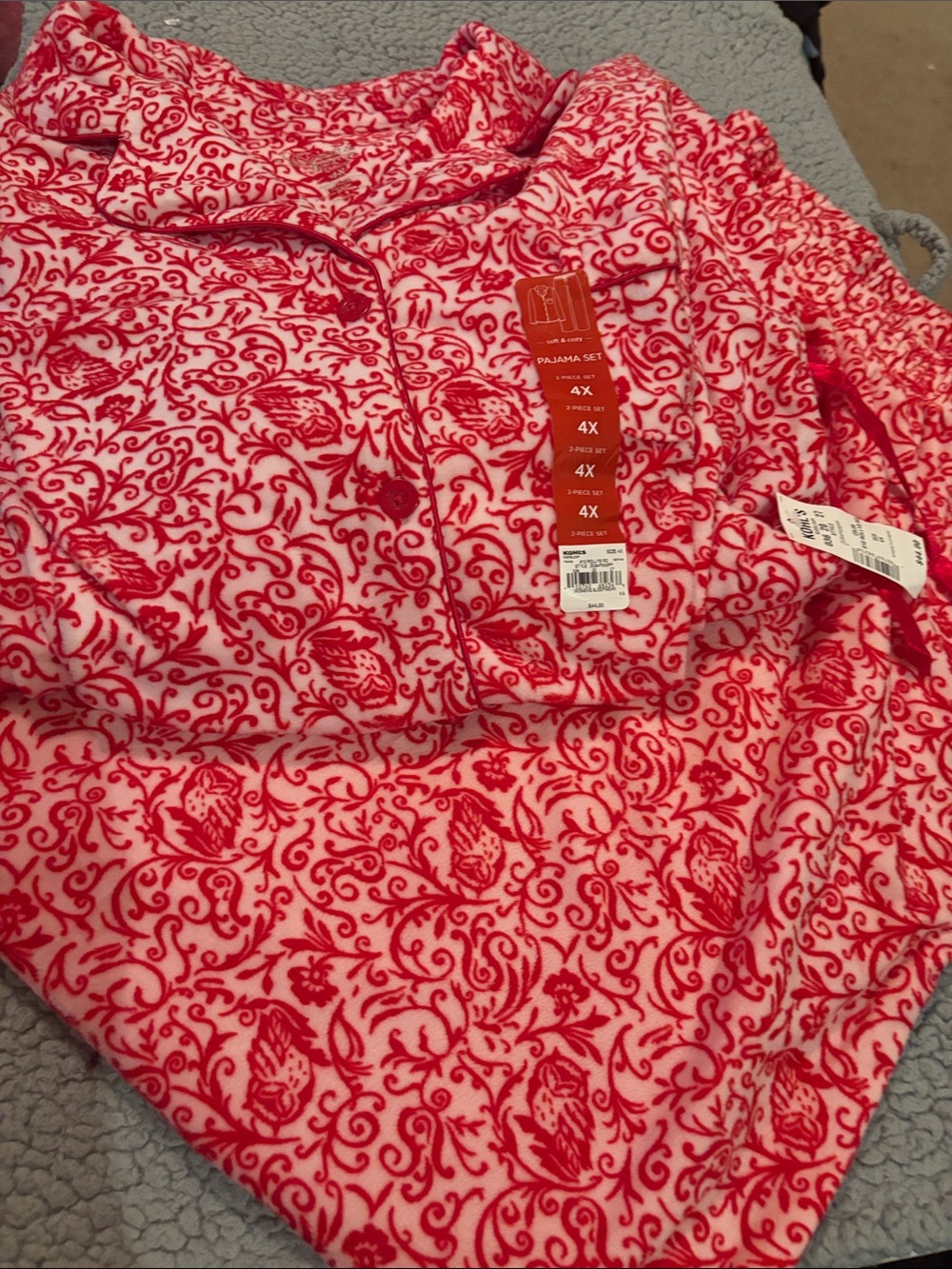 croft & barrow Red Floral-Print Fleece Pajama Set - Women's 4X